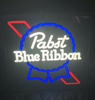 Pabst Blue Ribbon Vintage 1980s Neon Lighted Wall Hanging Sign Man Cave Beer