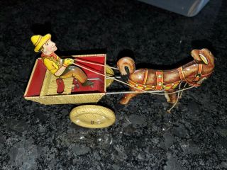 Vintage Marx Donkey Cart Tin Metal Litho Wind Up Toy