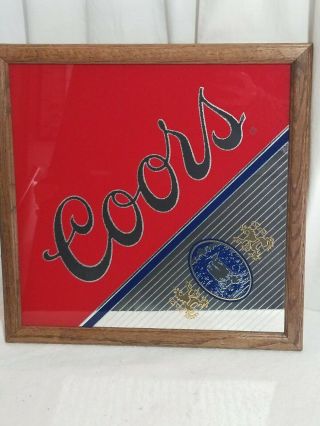 Vintage Coors Beer Mirror Sign Wood Frame 17 X 17 Man Cave Bar Room Display 1980