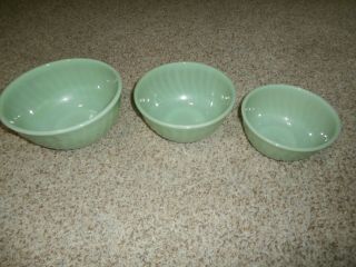 Fire King Jadeite Swirl Mixing Bowls Set Of 3 Green Milk Glass 7 8 9 In Vintage