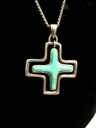 Vintage Sterling Silver,  Turquoise Cross,  Ssilver Chain - Signed Barse 925 - 20g