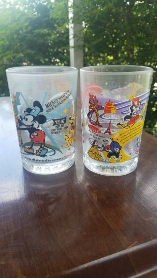 2 Mcdonalds Disney World 100 Years Of Magic Glass Cups Epcot Mickey Mouse Buzz