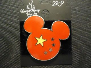 Disney Wdw Epcot World Showcase Mickey Mouse Head & Ears China Flag Pin On Card