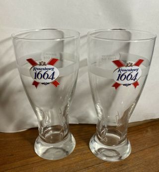 Set Of 2 Kronenbourg 1664 Beer Pint Glasses - Raised Glass