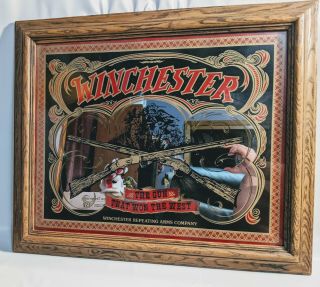 Vintage Winchester Model 1873 Rifle " The Gun That Won The West " Bar Mirror Sign