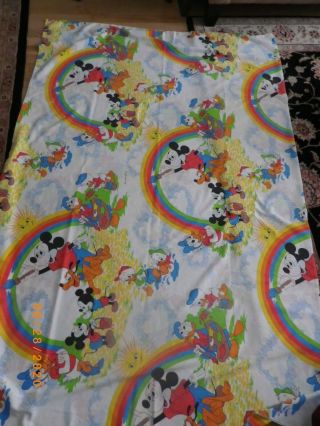 Vintage Walt Disney Productions twin flat sheet Mickey painting rainbow Pacific 2