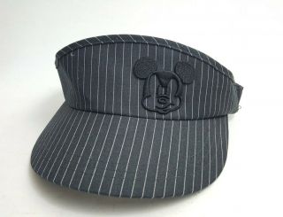 Disney Parks Mickey Mouse Premium Gray Pinstripe Sun Visor Cap Hat Adult Unisex