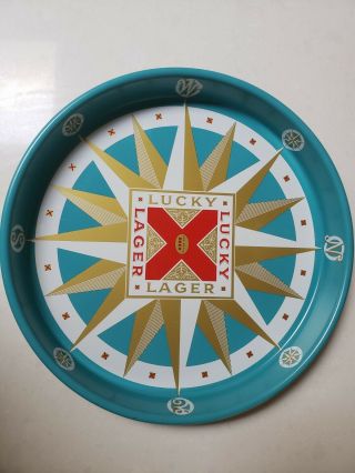 Vintage Lucky Lager Beer Metal Serving Tray,  In Great Shape