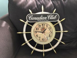 Vintage Canadian Club Whiskey Ships Wheel Clock Battery Operated Best In House