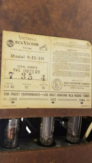 Vintage 1950 ' s RCA Victor Record Player 9 - ES - 5H - 3