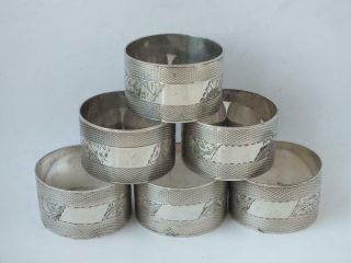 Quality Matching Set Of 6 Sterling Silver Napkin Rings 1960s/ H 2.  4 Cm/ 161 G