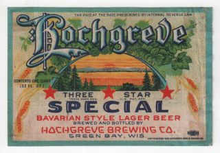 Wis Green Bay Hochgreve 3 Star Special Bavarian Lager Beer_irtp_1934_32oz / Qt