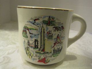 Vintage York Souvenir Cup Mug Usa Empire State Bldg Saratoga Jones Beach Rip