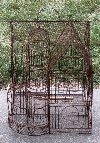Vintage Large Victorian Gingerbread House Domed Twisted Wire Hanging Bird Cage