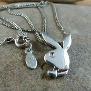 Vintage Playboy Bunny Slide Pendant Sterling Silver 16 " Chain Necklace 708