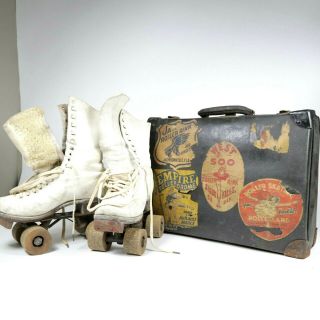 Vintage Roller Skate Case W/skates Skating Rink Decals 50 