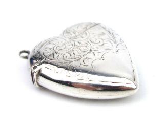Antique Victorian Sterling Silver Heart Shaped Vesta Case Leaf Spray Blank 1898