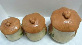 1978 Vintage Ceramic Hand Painted Mushroom 3 Piece Canister Set Arnel ' s Mold 3