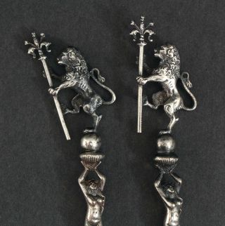 Antique Continental 800 Silver Lion & Nude Mermaid Serving Fork & Spoon 2