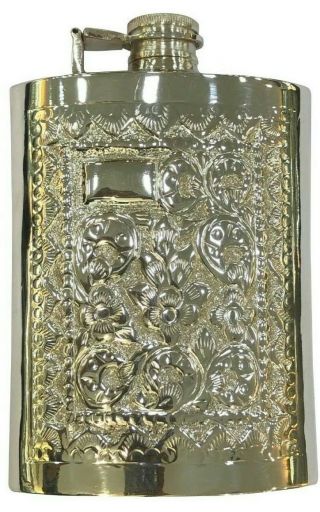 Sterling Silver 925 Hip Flask Floral Design Personalisable Engraving Gift 8oz