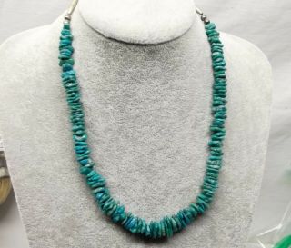 Vtg Sterling Silver Natural Turquoise Bead Necklace Strand 20.  5 " Nugget Raw