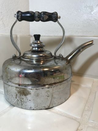 Vintage Simplex Solid Copper Tea Kettle Large Size Chrome Plated Made In England