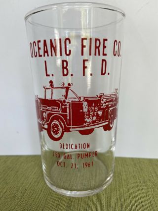 1961 Oceanic Fire Co.  Long Branch Fire Dept.  Dedication Commemorative Glass