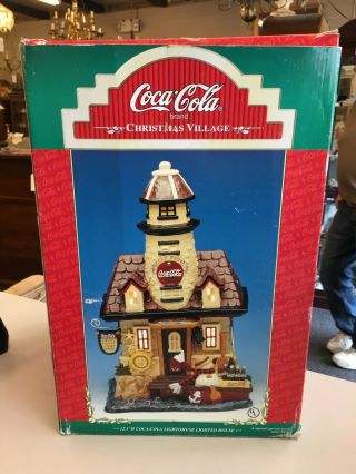 Vintage Coca Cola Christmas Village Rocky Point Lighthouse 1999 Coke