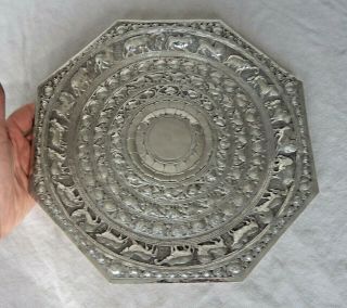 Ornate Large Ceylon / Sri Lanka C1920 Solid Silver Moonstone / Sansara Tray