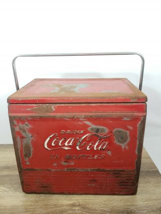Vintage Coca Cola Metal Cooler With Lid And Handles Coke Advertising