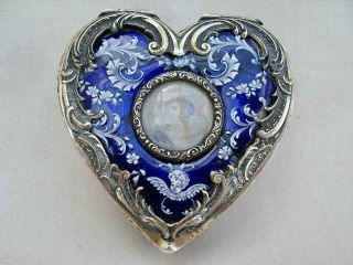 Exquisite Victorian Enamel & Silver Portrait Heart Box By Edwin Thompson Bryant.