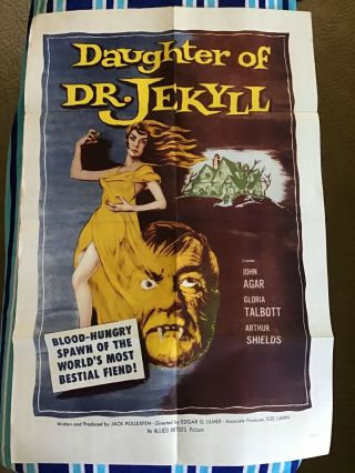 Vintage Movie Poster Theater 27x41 1957 Daughter Of Dr Jekyll Monster