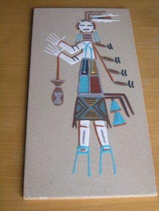 Vintage Navajo Indian Sand Painting Yei Bi Chei Holy Girl 8x16 Signed A.  Watchman