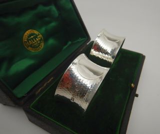 Cased Edwardian Arts & Crafts Solid Silver Napkin Rings