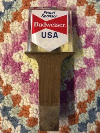Vtg 1996 Classic Budweiser Olympic Beer Tap Handle Keg Acrylic Man Cave