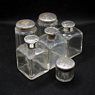 Good Quality Victorian Sterling Silver Topped Cut Glass Dressing Table Set.