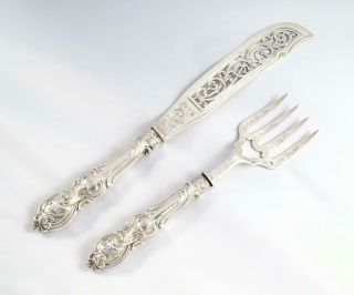 Antique 19th Century Victorian 1847 Sterling Silver Fish Server Set Knife & Fork