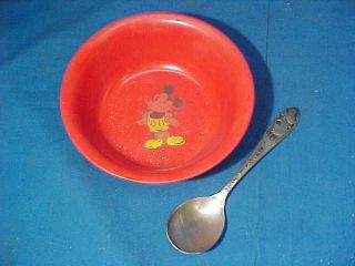 1930s Mickey Mouse Grape Nuts Premium Cereal Bowl W Spoon Beetleware