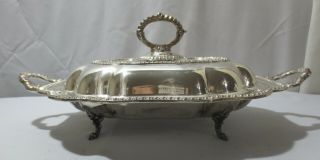 Goldfeder Silver Plate Divided Dish Footed Buffet Server Ornate Holloware