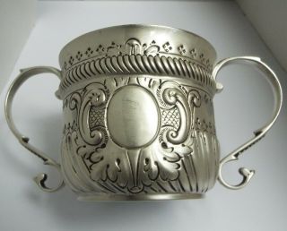Stunning Large English Antique 1898 Solid Silver Porringer With Elizabethan Coin