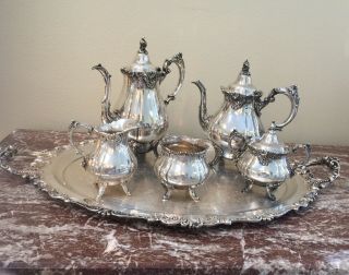 Wallace Baroque Silver Plate 6 Piece Tea Set.