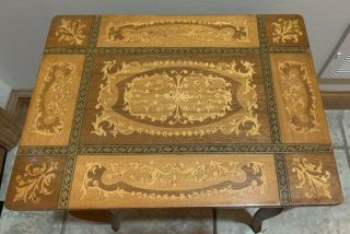 Vintage Italian Inlaid Marquetry Wood Musical Jewelry Sewing Box Table - Plays 2