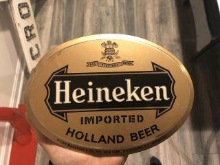 Rare Vintage Heineken Imported Holland Beer Toc Sign Tin Over Cardboard Oval Ad