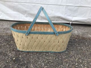 Vintage 30’s Baby Bassinet Basket Aqua Paint Cream Slat Wood