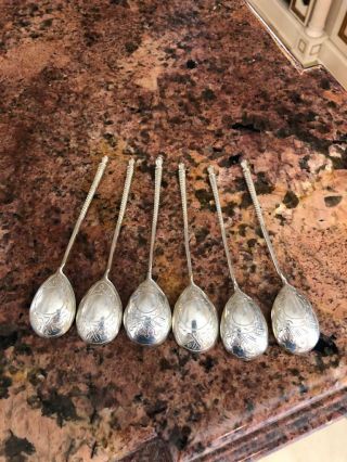 Antique Russian Imperial 84 Mark Set Of Six 19thc Silver Spoons Moscow 1891