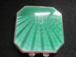 Vintage Sterling Silver And Guilloche Enamel Art Deco Style Compact,  Hm 1944