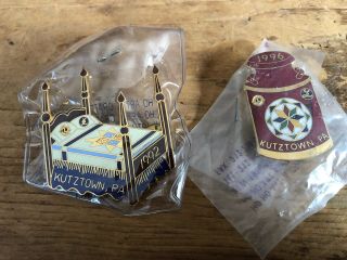 2 Vintage Kutztown Pa Lions Club Pins 1992 And 1996 Quilt And Milk Can