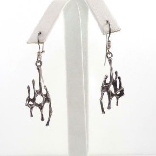 Vtg Brutalist Modernist Abstract Sterling Silver Chunky Dangle Earrings Lhg5