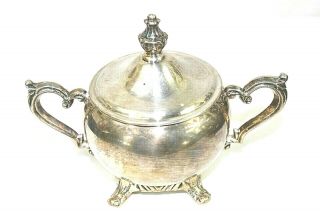 SILVER TEA SET vintage tea pot.  creamer,  sugar bowl with cover,  tray,  all matchin 3