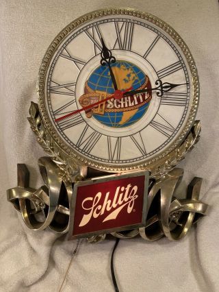 Vintage Schlitz Beer Sign Clock With Light From 1977